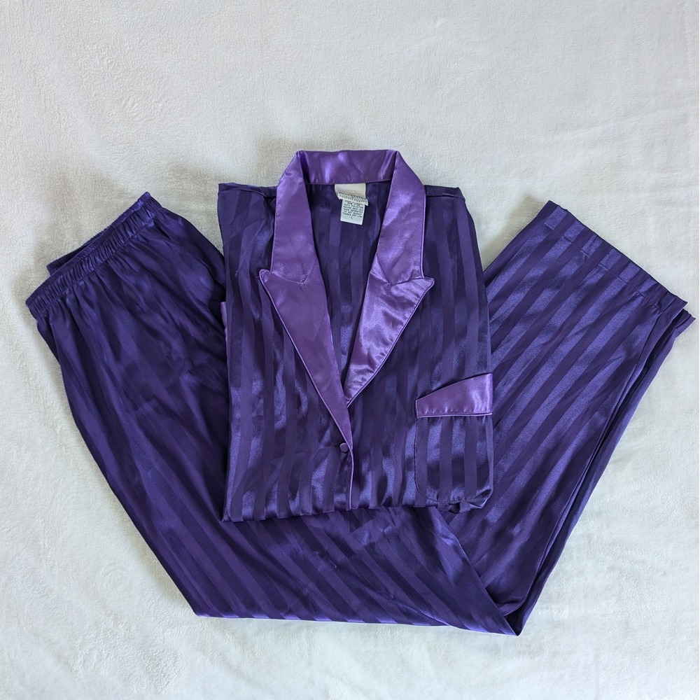 VTG‎ Suzanne Somers Loungewear Collection Purple Striped Pajama Set Women's Sz L
